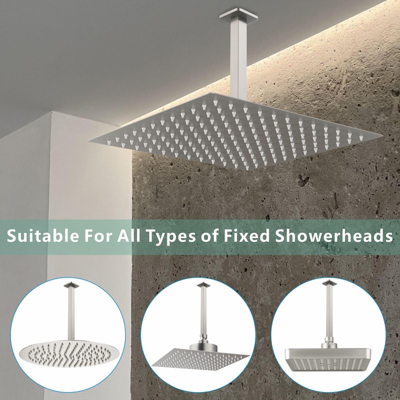 Voolan Shower Arm with Flange, Ceiling Mounted Fixed Shower Pipe,