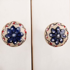 IndianShelf 8 Piece Blue Ceramic Floral Drawer Knobs for Kitchen Cabinet Hardware Door Pulls Decorative Dresser Luxury Artisians
