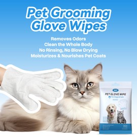 Pet Glove Wipes for Dogs Cats, Cleaning & Deodorizing Grooming Gloves, Dog Wipes for Body Daily Care, Cat Grooming Wipes Cleaning Fur Traveling Rinse Free, Odorless and Unscented, 3pack/18pcs