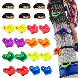 KINSPORY 16PC Tree Climbing Holds and 6pc Tree Ratchet Straps Climber Kit, Oversized Pig Nose Climb Rock Holds Kit for Outdoor Ninja Warrior Obstacle Course Training