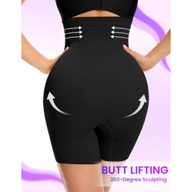 SIMIYA Shapewear Tummy Control Shorts for Women, 5-IN-1 Body Shaper High Waisted Girdle Boyshort Slip Short for Under Dresses Black