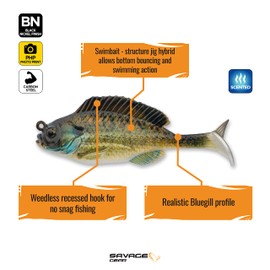 Savage Gear Structure Gill Fishing Bait, 3/8 oz, Bream, Realistic Contours, Colors and Movement, Durable Construction, Weedless Design, Photoprint Finish