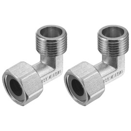sourcing map Pipe Fitting Elbow G1/2 Male to Female Thread 2 Way L Shape Hose Connector Adapter, Nickel-Plated Copper 2pcs