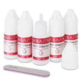 Bolasen Nail Glue for Tips, 5 Pieces 5 g Nail Glue Extra Strong with 1 Piece 100/180 Nail File, Nails Glue for Nails, Nail Glue for Cracked Nails, Nail Glue for Artificial Nails at Home and Salon