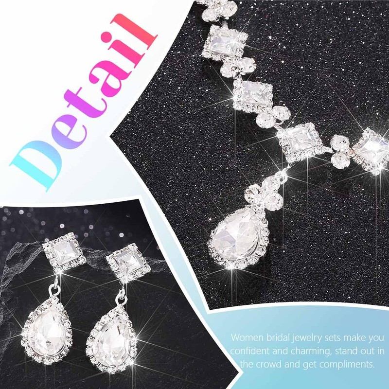 EARENT Rhienestone Wedding Jewelry Sets Silver Diamond Bridal Necklace and