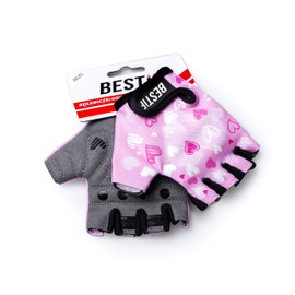 Bestif Children's Cycling Gloves for Boys and Girls, Fingerless Cycling Gloves, Half Finger, Hook and Loop, Gel Padding, pink, XXS/XS