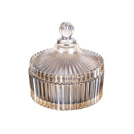 QUUPY Glazed Glass Candy Dish with Yurt Shape Lid Cover Crystal Sugar Server Bowl Tin Candy Buffet Decorative Cookie Jar Box Bottle Food Storage Container