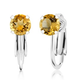 Gem Stone King 925 Sterling Silver Yellow Citrine Clip On Earrings For Women (1.40 Cttw, Gemstone Birthstone, Round 6MM)
