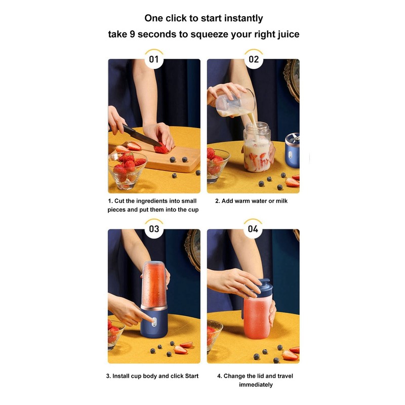 300ml Portable Blender Cordless for Shakes Juice Six Blades USB