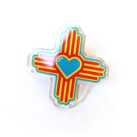 Zia Sun Heart Pin of New Mexico - NM Collectible 1.25" State Flag Sun Symbol of the Zia Indian Pueblo Acrylic Lapel