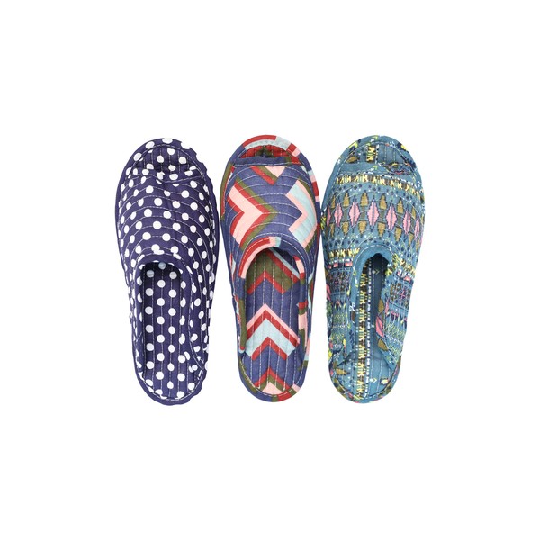 House Slippers for Women - Light Weight Cotton Quilted Home Slippers, Machine Washable Like Socks, Foldable and Portable for Travel, Wearable on Board and Hotel, Set of 3 Pairs Multicoloured Size: M