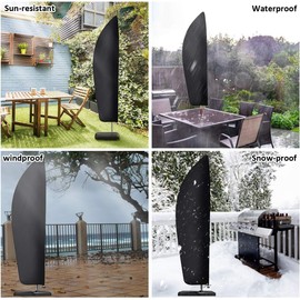 Parasol Cover, Waterproof, Windproof, Heavy Duty Rip Proof 420D Oxford Fabric Extra Large Cantilever Umbrella Cover with Zip (Black, 265 cm)