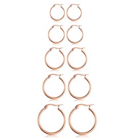5 Pairs Rose Gold Hoop Earrings for Women Men Small Stainless Steel Earrings Set Hypoallergenic Nickel Free 8MM-18MM
