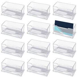 Asfrode Pack of 12 Acrylic Business Card Holders, Acrylic Business Card Stand, Plastic Card Stand, Organiser, Clear Business Card Holder for Desk or Counter Exhibition Home Office