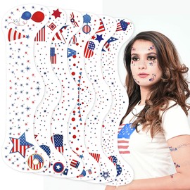 4th of July Decorations, Glitter Freckles Face Tattoos, Independence Day Temporary Tattoos for Adults Kids, Memorial Day Rave Accessories USA Patriotic Fake Tattoos Makeup Art Decorations for Women