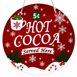 Hot Cocoa Served Here Round Wooden Hanging Sign for Home Office Wall Art Decor Door Hanger Gift 8×8 Inches