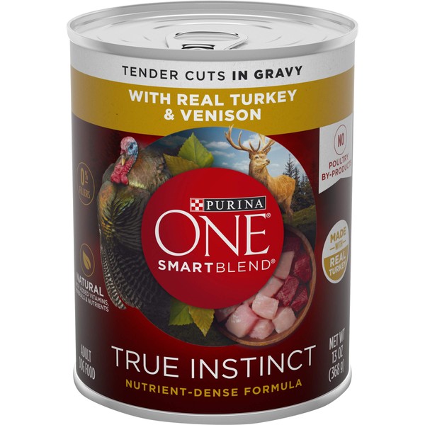 Purina ONE Natural, High Protein Gravy Wet Dog Food, SmartBlend True Instinct Real Turkey & Venison - (12) 13 oz. Cans