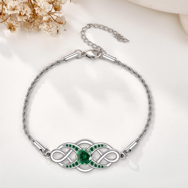 ONEFINITY Celtic Knot Bracelet 925 Sterling Silver Irish Birthstone Bracelet