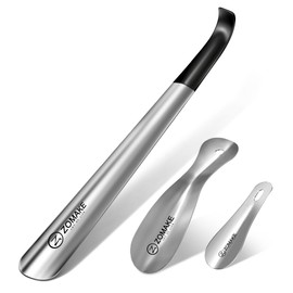 ZOMAKE Shoe Horn Long Handle for Boots 2 Pack- 16.5'' Metal Shoehorn for Seniors with 2pcs Travel Shoe Horn - Steel Shoe Horns for Men Women (Silver)