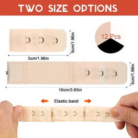 Hopton Pack of 12 Bra Extensions, Stretch Bra Extension, Soft Elastic Bra Closure Extension, Bra Extender for Girls Women Pregnant Women (Beige, Black, White), Beige, Black, White-1 Hook