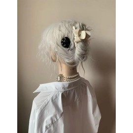 Medium Bow Hair Claw Clips, Double-layer Lace Bow Hair Clip High Texture Cute Acetate Non-slip Hair Clips for Thick & Thin Hair & Curly Hair Fashion Hair Accessories (Cream White)