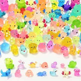 80 Pcs Mini Resin Animals, 14 Styles Tiny small Plastic animal Figures, Glow In The Dark Mini Resin Axolotls, Ducks, Frogs, Sea Animals for Dollhouse Garden Micro Landscape Aquarium Accessories