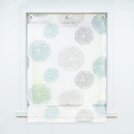 Yujiao Mao Voile Roman Blind, No Drilling, with Circles Print Design, Eyelet Roller Blind with Hook Hanging, Transparent Curtain, Blue, W x H 120 x 140 cm, 1 Piece