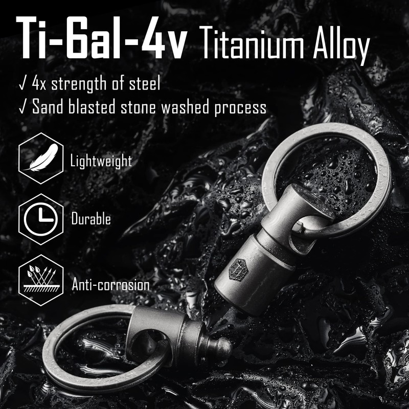 KeyUnity KA15 Titanium Key Ring, Connector, 360 Degree Rotation, Titanium