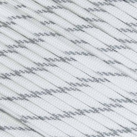 Fluorescent Reflective 550 Type III Guyline Tent Rope Camping Survival Cord High-Visibility Paracord (Reflective White, 100 Feet)