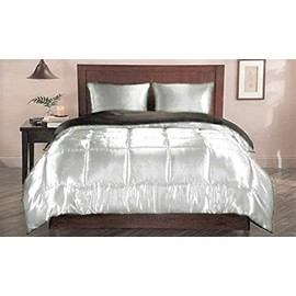HR Luxury Linen Ultra Soft Luxurious Satin 3-Piece Silky Satin Comforter Set, Duvet/Comforter + 2 Pillowcases (Oversized King, White)