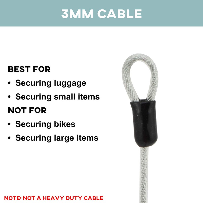 Lumintrail 3mm Braided Steel Coated Security Cable Luggage Lock Safety