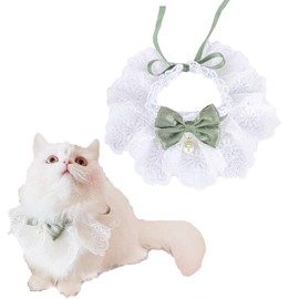 Cat Collar, Pearl and Lace Bowtie, Bow Tie, Collar, Strap, Cute Princesses, Fashion, [Kitten Collar/Puppy Collar/Rabbit Collar/Small/Medium Pet Collar] Pet Supplies Pet Jewelry (M Size, Green)