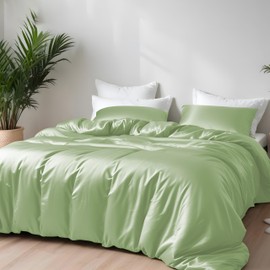 LINENWALAS Double Size Duvet Cover Set, 100% Bamboo Bedding, 200 x 200 CM Cooling Quilt Cover, Soft, Anti Allergy, Light Weight Comforter Cover with Zipper Closure (Double, Sage Green)