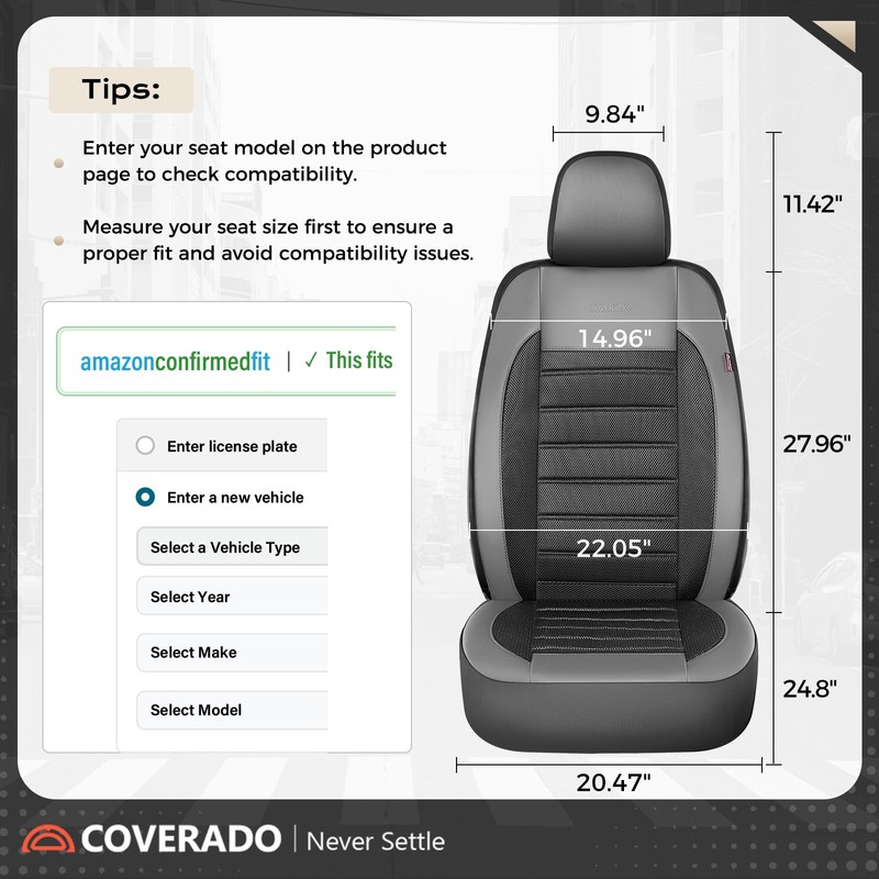 Car Seat Covers Full Set, Memory Foam Leather Car Seat