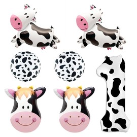 Uniquer 7 PCS Cow Foil Balloons, Cow Cow Head Cow Print Balloons Number Balloons, Cowboy Theme Birthday Party Supplies(Number 1)