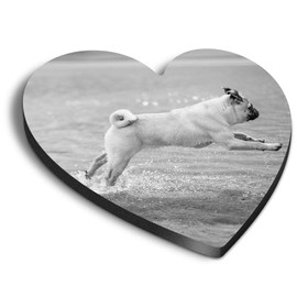 1 x Heart MDF Magnets - Playing Tan Pug Puppy Dogs Animals 41312
