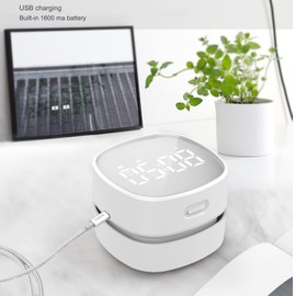 ODISTAR Counter Vacuum Cleaner,Mini Table dust Sweeper Energy with Digital Timer,Endurance up to 400 mins,360º Rotatable for Cleaning Rubber shavings,Crumbs Keyboard of Gifts for Kids(White)