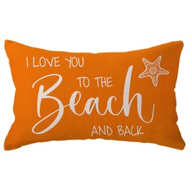 Beach Decorative Lumbar Pillowcase I Love You to The Beach and Back Throw Pillow Cover Summer Holiday Cushion Case 12×20 Inches for Sofa/Couch/Patio (Orange)