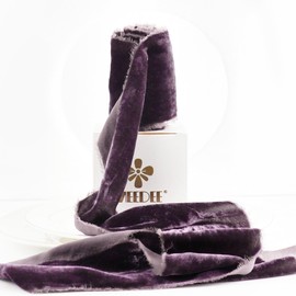 MEEDEE Purple Velvet Ribbon 3 Inch Purple Velvet Ribbon Fringe Velvet Ribbon Raw Edge Silk Velvet Ribbon for Wreaths, Flower Bouquet, Photography, Dress Sash, Baby Shower, Wedding Decor (3 Yards)
