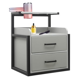 Giciashop Beauty Salon Station, Wall Mounted Barber Station with 2 Drawers, Open Tier, Hair Dryer Holder, Stylist Storage Cabinet for Spas, Barber Stores, Salons (Black + Grey)