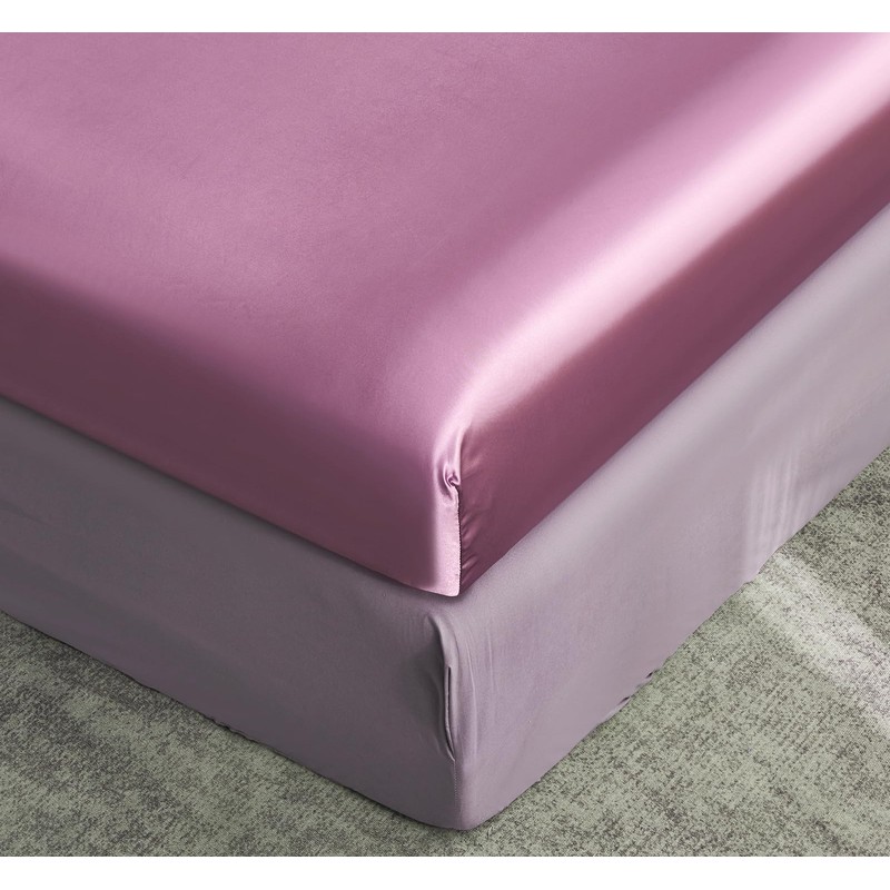 DuShow Satin Fitted Sheet King,Pink Silky Deep Pocket Fitted Sheet,Soft