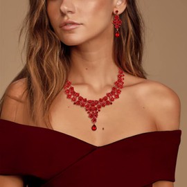 EVER FAITH Wedding Bridal Jewellery Set, Sparkling Rhinestone Crystal Flowers Tears Necklaces Earring Set Clear, Crystal, Rhinestone