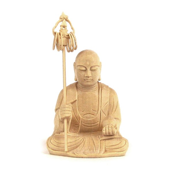 Kurita Buddhist Statue [Bodhisattva] Statue of Bodhisattva Ksitigarbha 2.0 inches (2.0 cm), Main Unit Only (Total Height 3.3 inches (8.5 cm), Width 2.0 inches (6 cm), Depth 2.0 inches (5 cm), Tin Cane Holding Cypress Wood, Luxury Wood Carving 9075