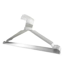 DODIN HOME 10 Silver Wire Notched Hangers Space Saving Metal Coat Hanger Suit Notch Hangers with Trouser Bar Clothes T-Shirt Dress Hanger with Notch (Silver, 10)