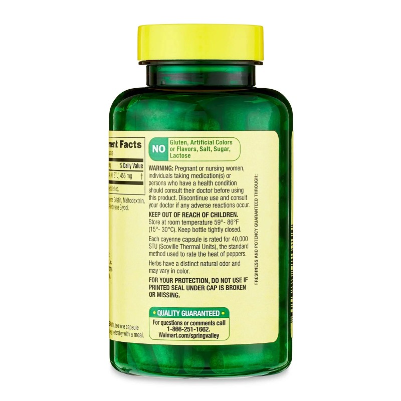 Spring Valley Cayenne Metabolism Support Supplement Capsules 455 mg 100