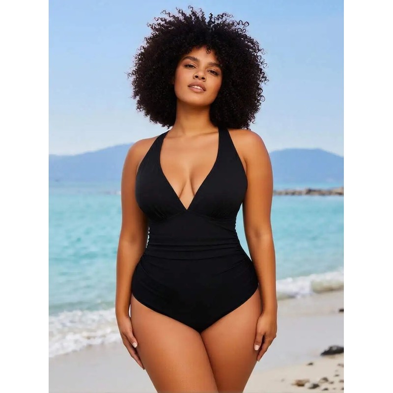 OKONOS Women's Tummy Control One Piece Swimsuit - Ruched V-Neck