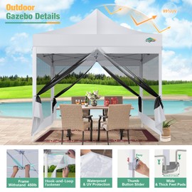 COBIZI 10x10 Canopy Tent, Heavy Duty Pop up Canopy with Sidewalls, Waterproof Easy Setup Canopy with Mosquito Netting, Outdoor Instant Screen Tents for Parties, Wedding, Backyard with Carry Bag, White