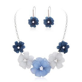 Flyonce - Collar con diseño de flores azules degradadas, estilo bohemio, para verano, día festivo, playa, flores, collares con arete para mujer, Acrílico, Sin piedra preciosa