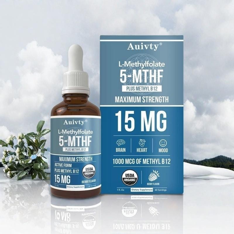Auivty L-Methylfolate 15mg + Methyl B12 – Max Potency, Non-GMO,