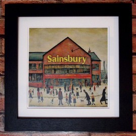 Greetingles Lowry-Style 12"/31cm Square Framed Print. Beautiful Black Ash Frame (Lowry, Sainsbury)